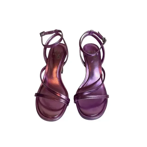 Mix No. 6 Women’s Metallic Strappy Block Heel Ankle Strap Sandals Size 6.5 EUC - Picture 3 of 5